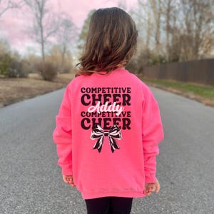 Kids Personalized Name Competitive Cheer Coquette Sweatshirt, Girls Custom Competitive Cheer Gear, Bow Cheer Youth Crewneck Sweatshirt