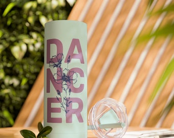 Jolie tasse de danseuse avec paille, tasse de danseuse de ballet, bouteille de danseuse de compétition, tasse de danse florale, cadeau pour danseuse, gobelet fin mat, 20 oz