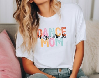 T-shirt maman personnalisé danse avec danseur ou noms de danseurs, t-shirt unisexe à manches courtes maman danse tendance, excellent cadeau personnalisé pour maman danseuse