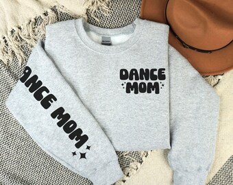 Sudadera de mamá de baile, sudadera de cuello redondo unisex con diseño de manga de mamá de baile, regalo de mamá de baile de competición, equipo de mamá de baile competitivo acogedor y de moda