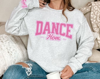 Sudadera personalizada de mamá de baile, manga personalizada Orgulloso y ruidoso Dance Mama Crewneck, sudadera de cuello redondo unisex de mamá de baile competitiva