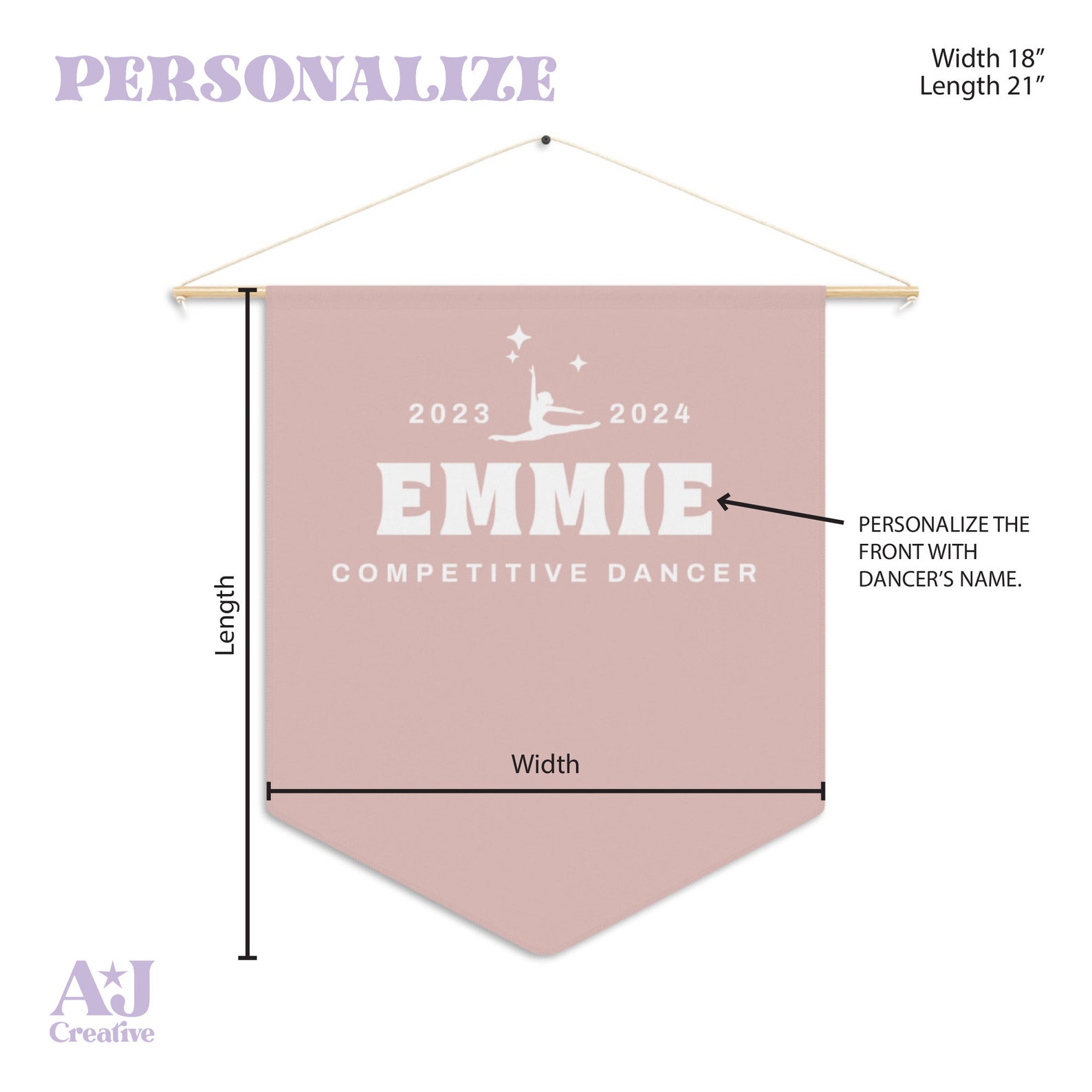 Pink Personalized Name and Year Comp Dancer Pin Pennant Banner, Award ...