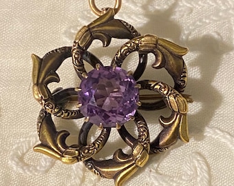 Victorian 14k Gold & Amethyst Pin Pendant
