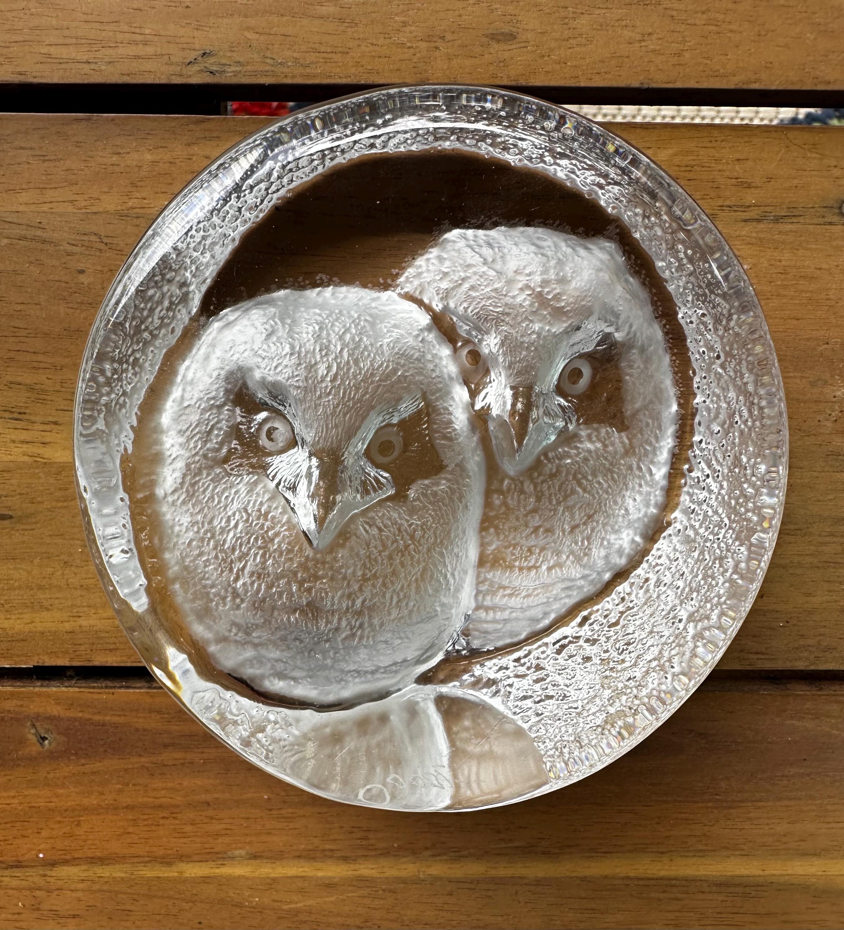 Mats Jonasson Lead Crystal Sculpture 2 Owls Signed & Numbered 0031