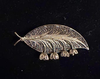 Sterling Silver Filigree Lily of Valley Flower Pin
