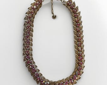 Vintage Trifari Necklace Gold Tone W/ Red Aurora Borealis Rhinestones