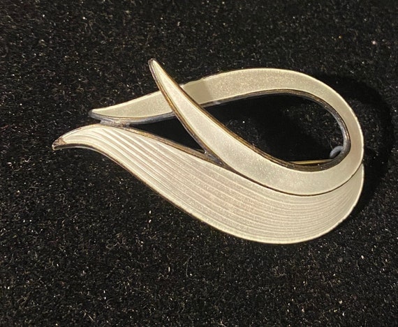 Vintage Sterling Silver & White Enamel Modernist … - image 1