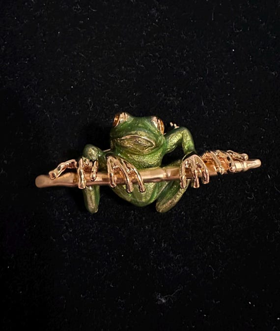 KJL Kenneth Jay Lane Green Enamel Frog Pin - image 1