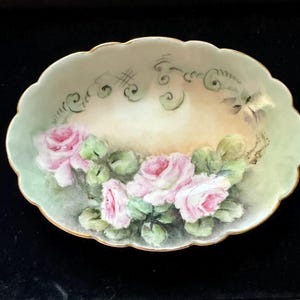 Antique T&V Limoges France Hand Painted Dish Pink Roses