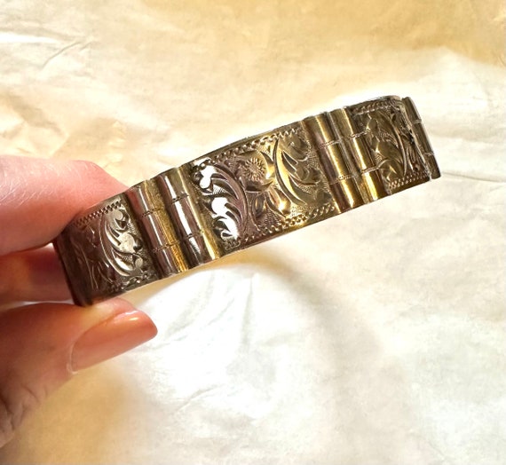 Antique 900 Silver Etched Engraved Bangle Bracelet