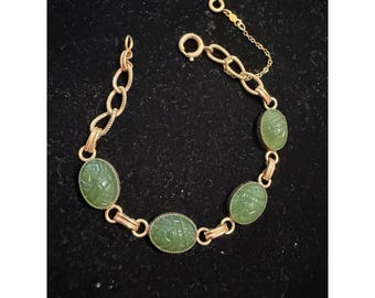 12k GF & Carved Jade Bracelet 7"