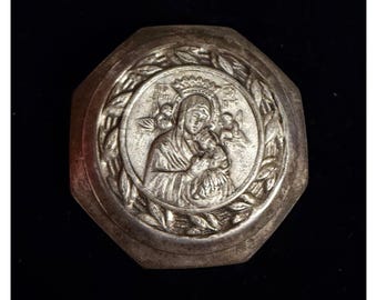 Antique Rosary Bead Case Round Silver