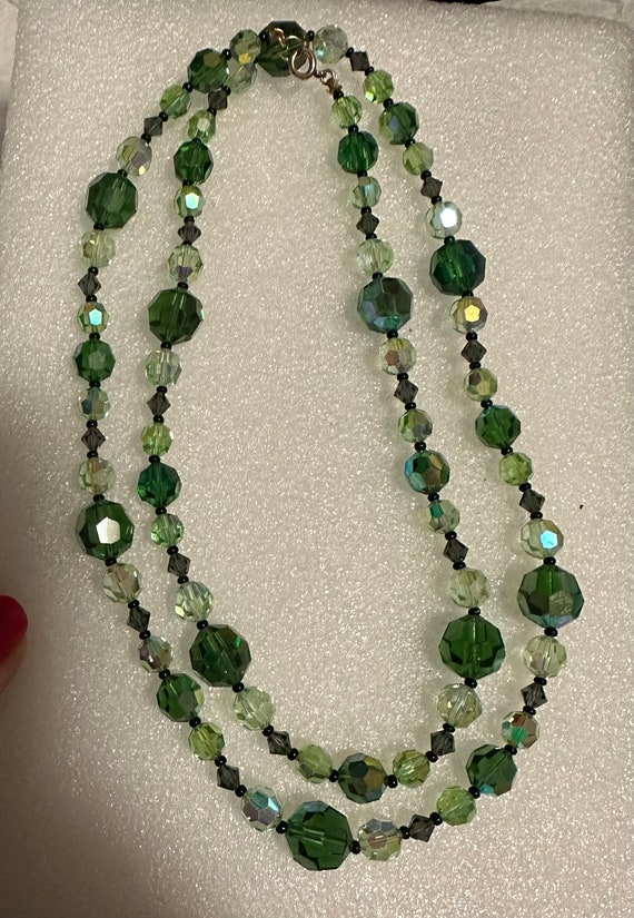 Green Austrian Crystal Faceted Bead Necklace 30”