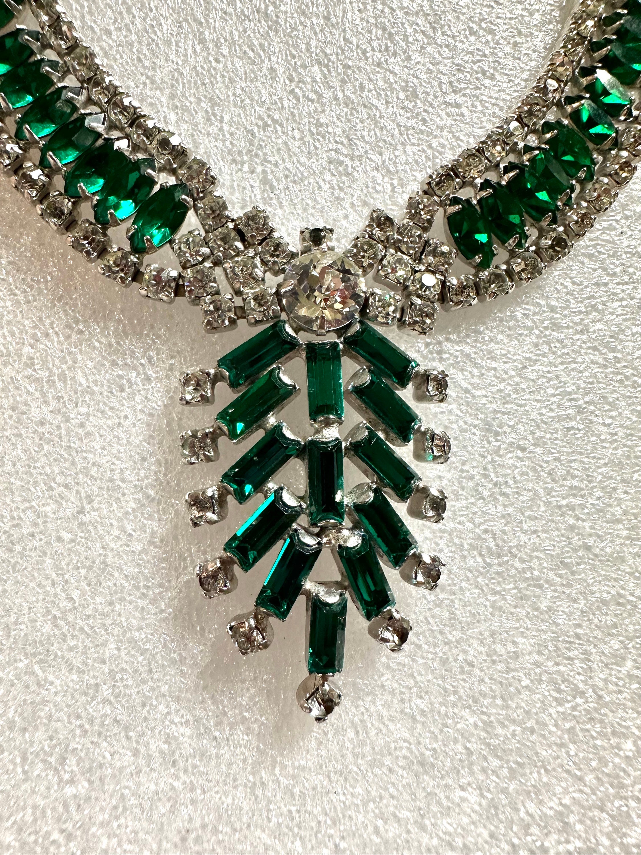 Vintage Kramer Green & Clear Rhinestone Choker Necklace - Etsy