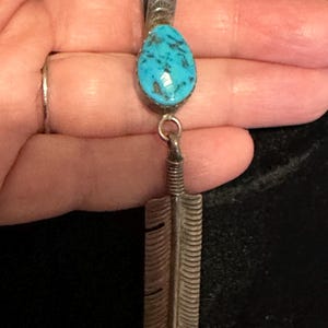 Vintage Navajo Sterling Silver & Turquoise Feather Pendant 4”