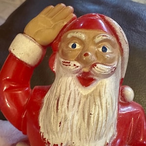 Vintage 1950’s Hard Plastic Christmas Santa in Chimney Candy Container