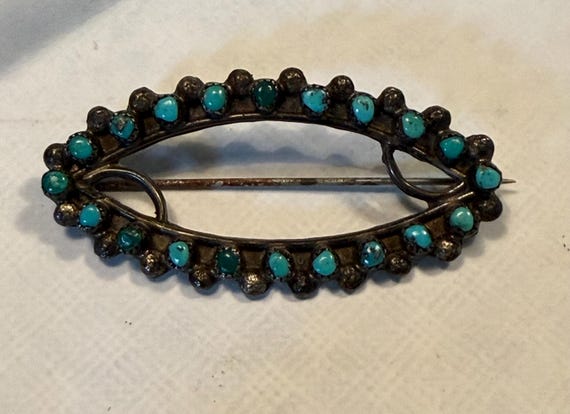 Zuni Sterling Silver & Turquoise Snake Eye Pin View 4