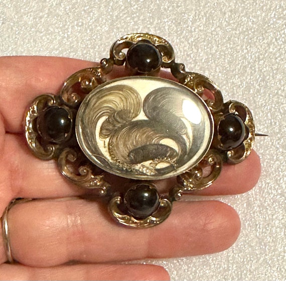 Victorian Mourning Hair Jewelry Brooch - image 3