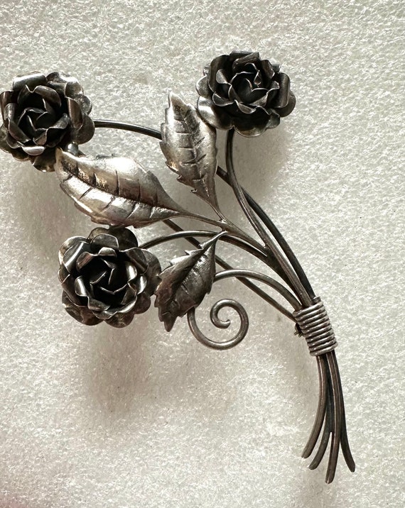 1940’s Sterling Silver Rose Flower Pin