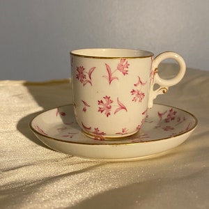 Antique Royal Worcester White w/ Pink Flowers Demitasse Cup Saucer