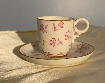 Antike Royal Worcester Weiß mit rosa Blumen Mokkatasse Untertasse