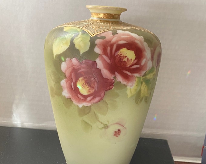 Antique Nippon Hand Painted Vase Roses Gold Bead Accent - Etsy
