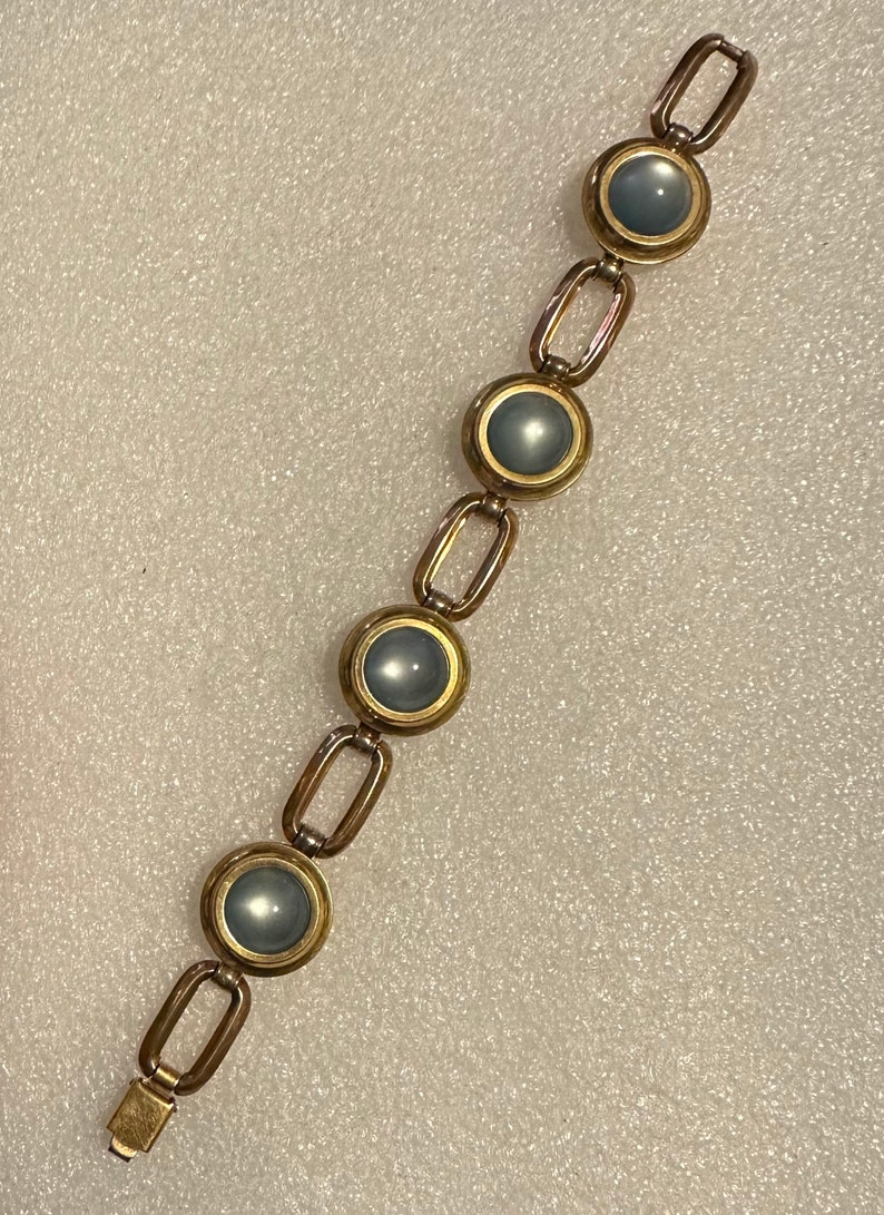 Bracelet Krementz vintage, incrustation d'or et pierre de lune MCM image 1