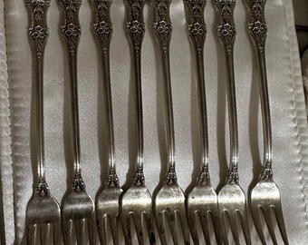 1930er Jahre Internationale Sterling Silber Seafood Shrimps Cocktail Gabeln (8) SPRINGTIME Muster
