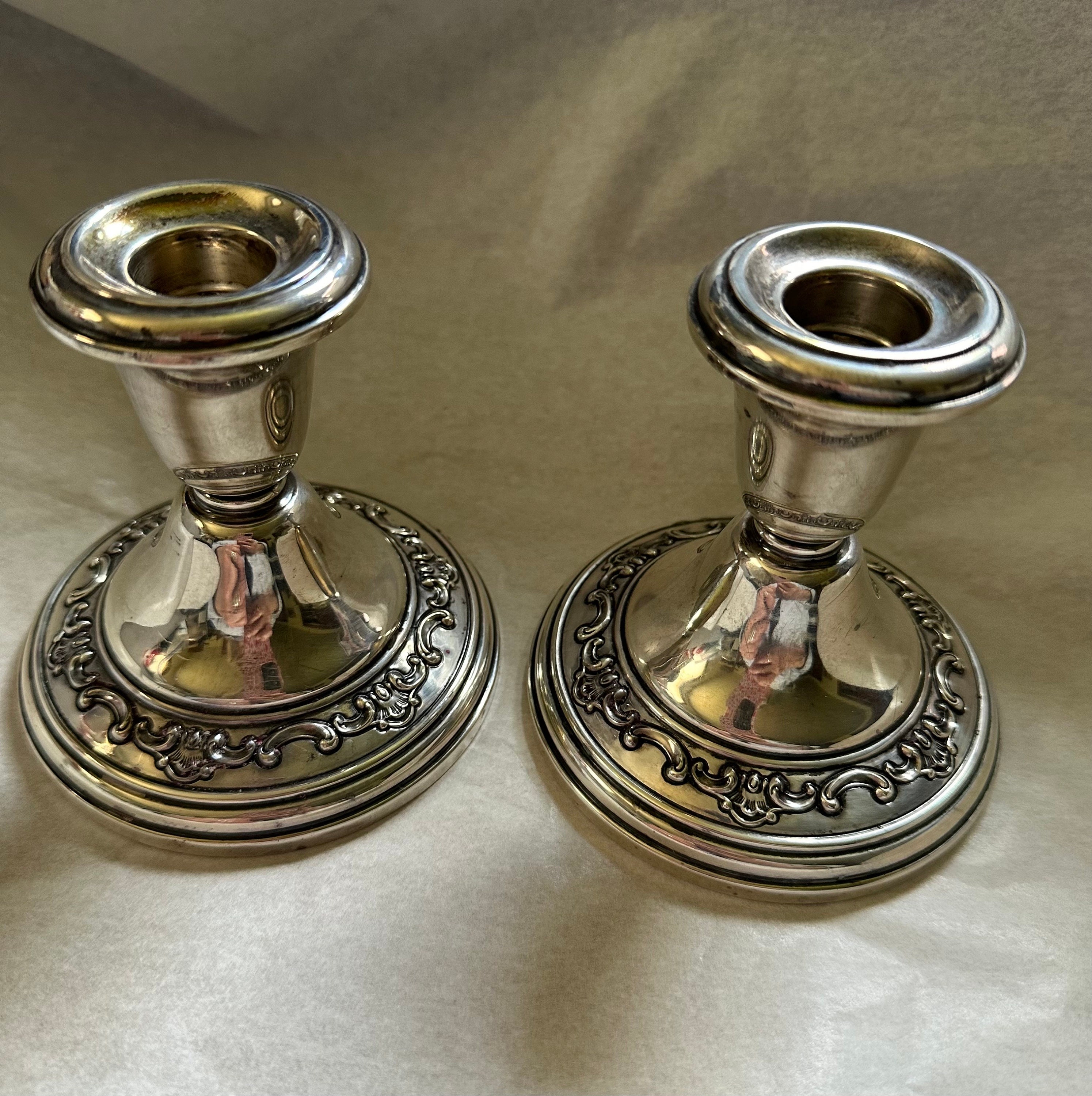 Vintage Gorham Sterling Silver Candlesticks Strasbourg Pattern