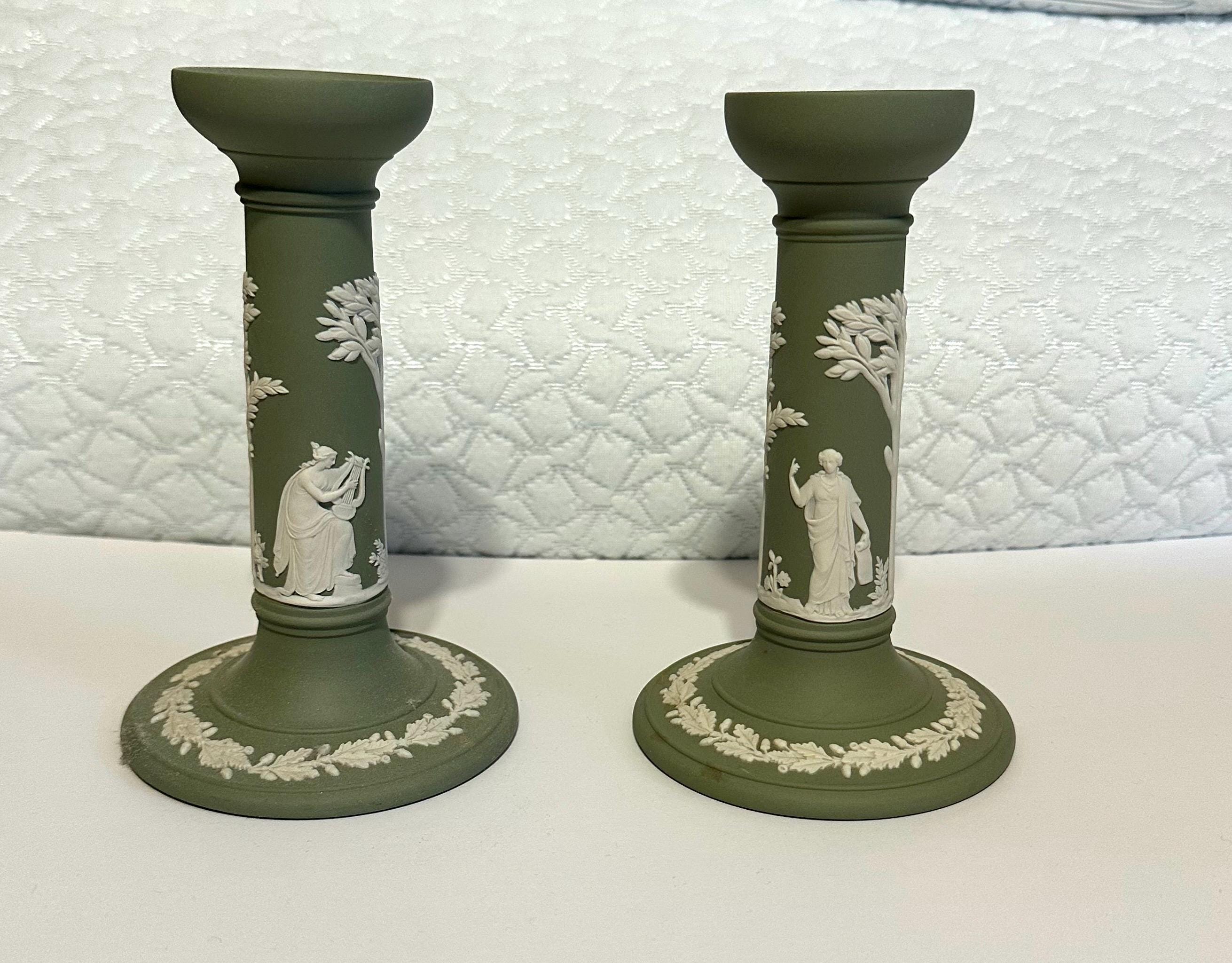 2 Wedgwood Green Jasperware Candlesticks 6.75” - Etsy