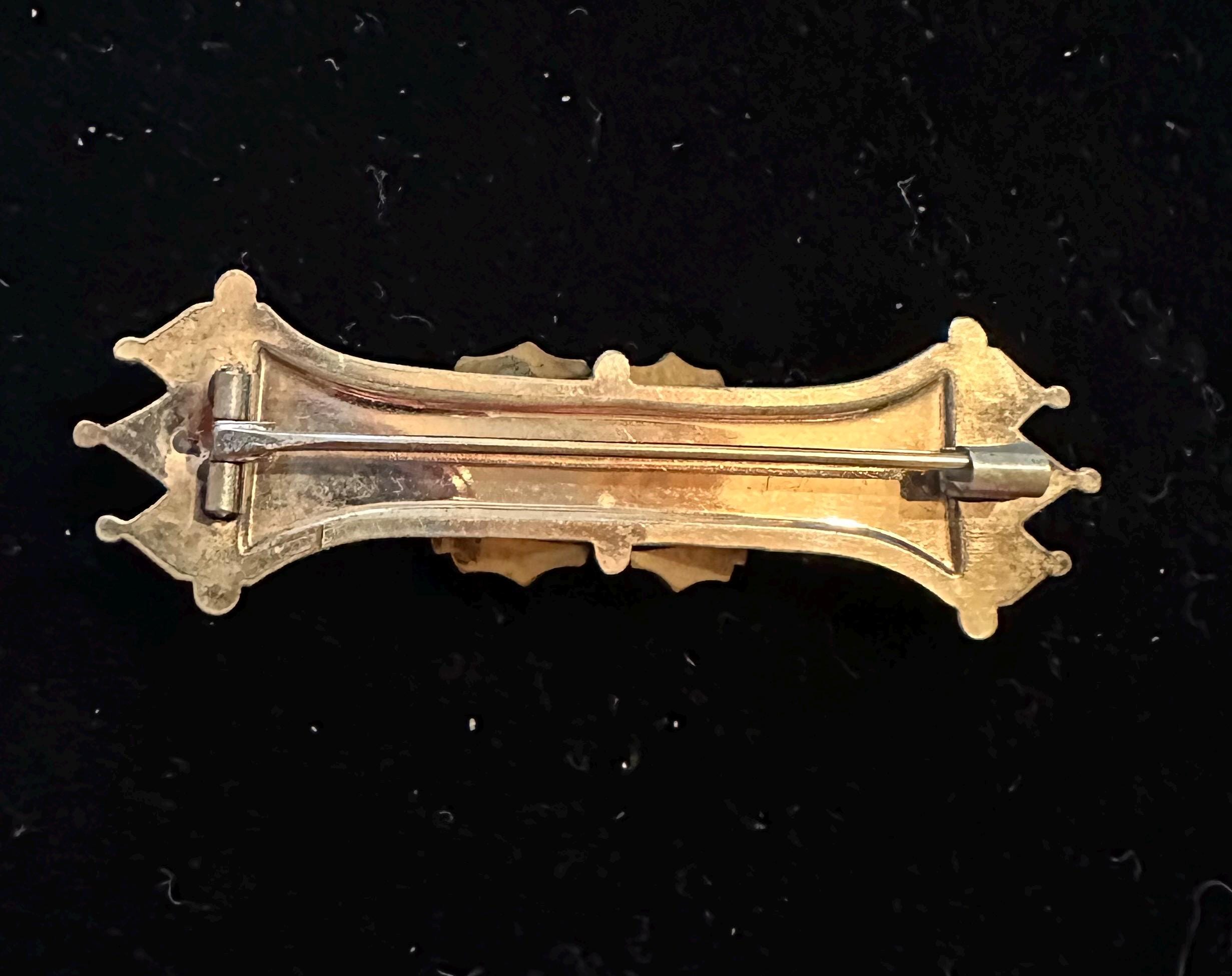 Victorian Gilted Brass Belt Buckle W/ Amethyst Paste Stones 