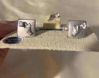 Vintage Sterling Cuff Links Tie Tack Set Lady’s Hand