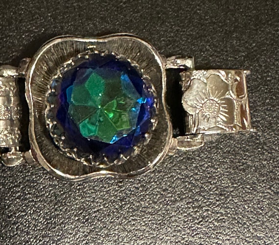1950-60 Blue Green Rhinestone Chunky Bracelet - image 5