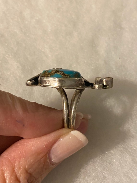 Vintage Navajo Sterling Turquoise & Coral Ring Sz… - image 3