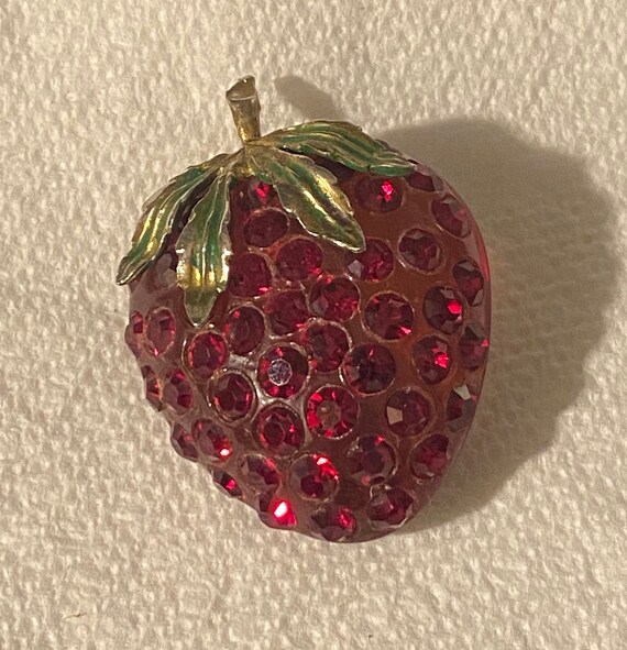 Vintage Lucite & Rhinestone Strawberry Pin - image 1