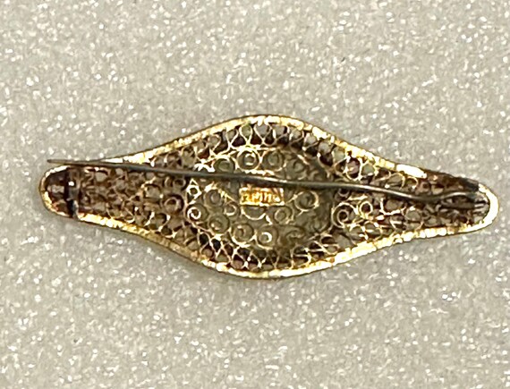 Vintage Chinese Gold Gilt Filigree & Jade Pin - image 3