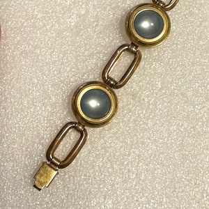 Bracelet Krementz vintage, incrustation d'or et pierre de lune MCM image 3