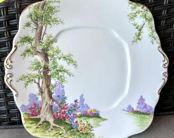 アンティーク ロイヤル アルバート ケーキプレート：グリーンウッド