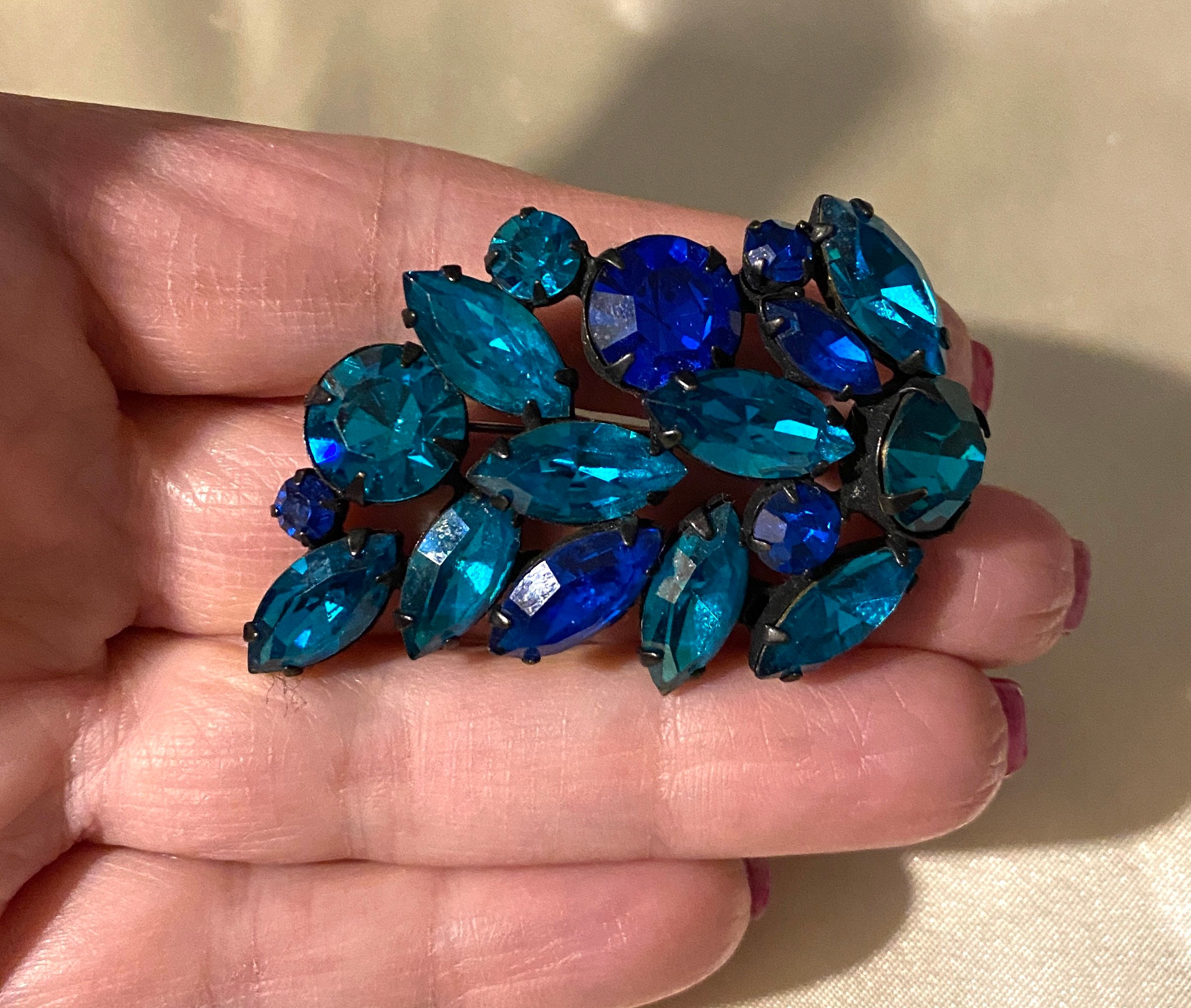 Vintage Regency Blue Green Teal Rhinestone Pin Brooch - Etsy