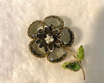 Vintage Juliana Flower Pin Smokey Topaz