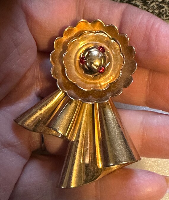 Art Deco Rose Gold Wash w/ Red Rhinestones - image 2