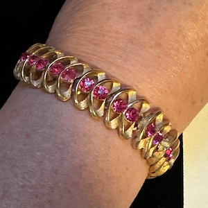 Brazalete trifari vintage con diamantes de imitación en oro y rosa
