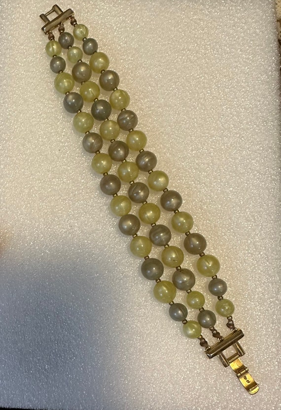 Trifari 3 Strand Green Bead Bracelet