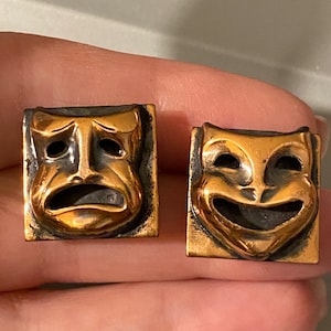 Vintage Comedy & Tragedy Theater Masks Copper Earrings