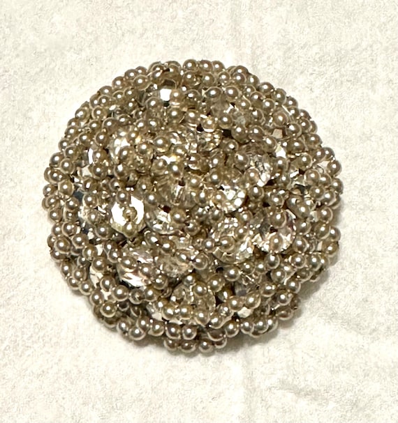 Vintage Vendome Crystal & Pearl Dome Brooch Pin
