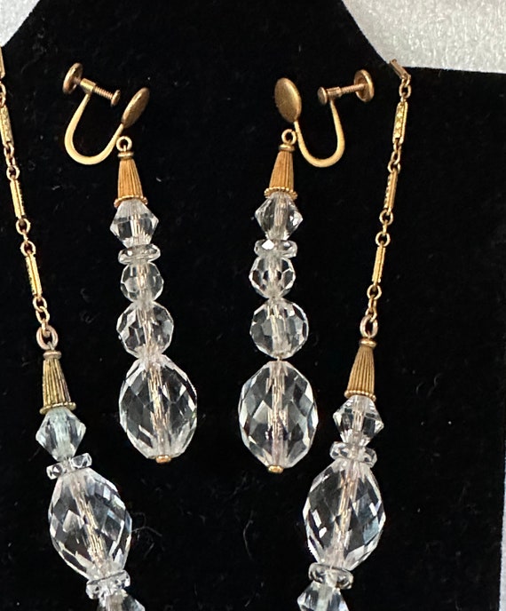 Art Deco Gold Filled Rock Crystal Necklace & Earr… - image 3