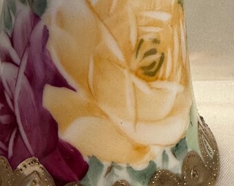 Antique Victorian Nippon Hatpin Holder Hand Painted Roses  display picture 3