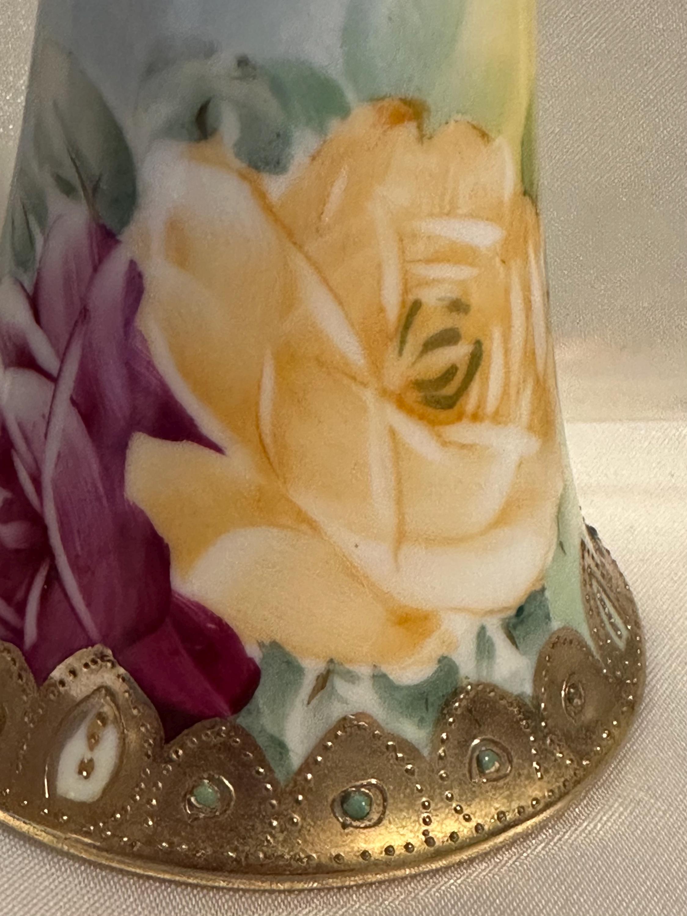 Antique Victorian Nippon Hatpin Holder Hand‎ Painted Roses Beading Antique Victorian Nippon Hatpin Holder Hand Painted Roses  main image 4