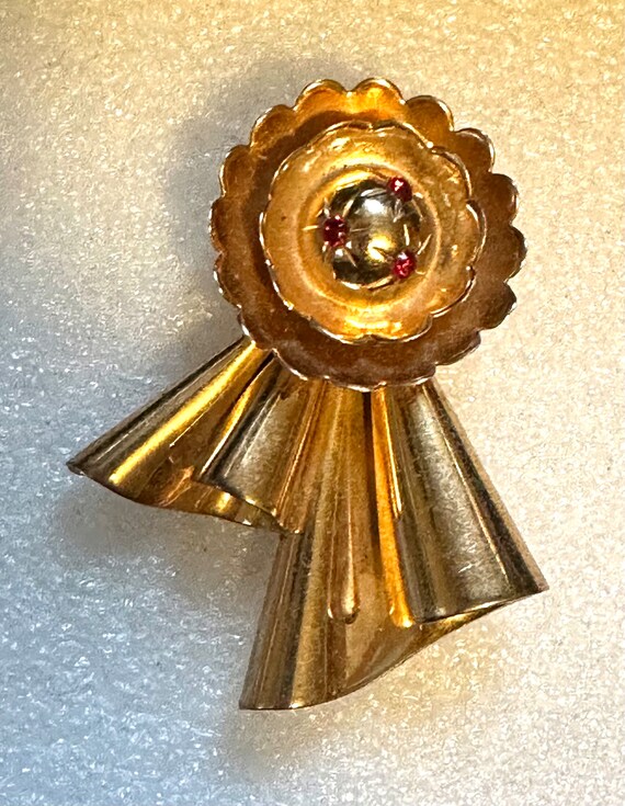 Art Deco Rose Gold Wash w/ Red Rhinestones - image 1