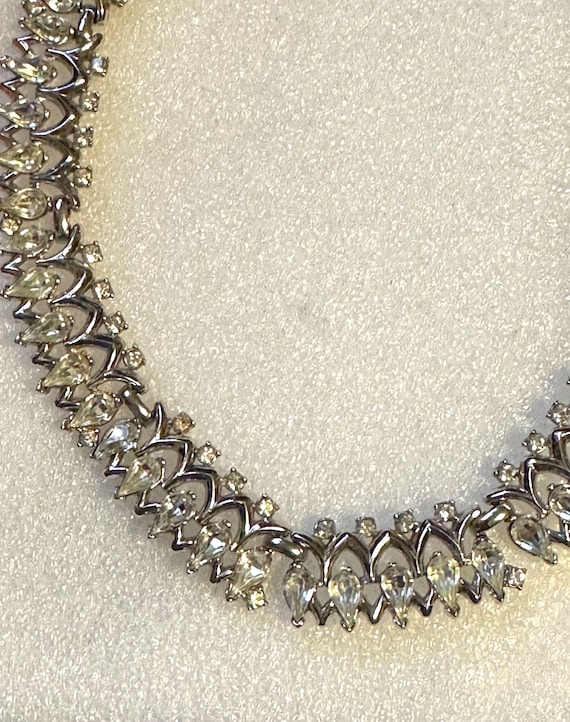 Vintage Trifari Silver Tone & Rhinestone Necklace - image 2
